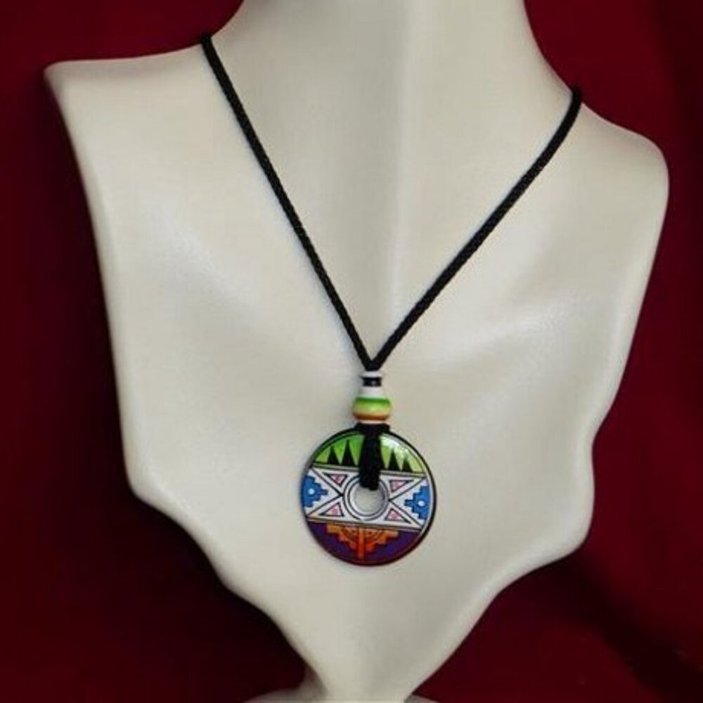 Peruvian Ceramic Pendant - Green Purple